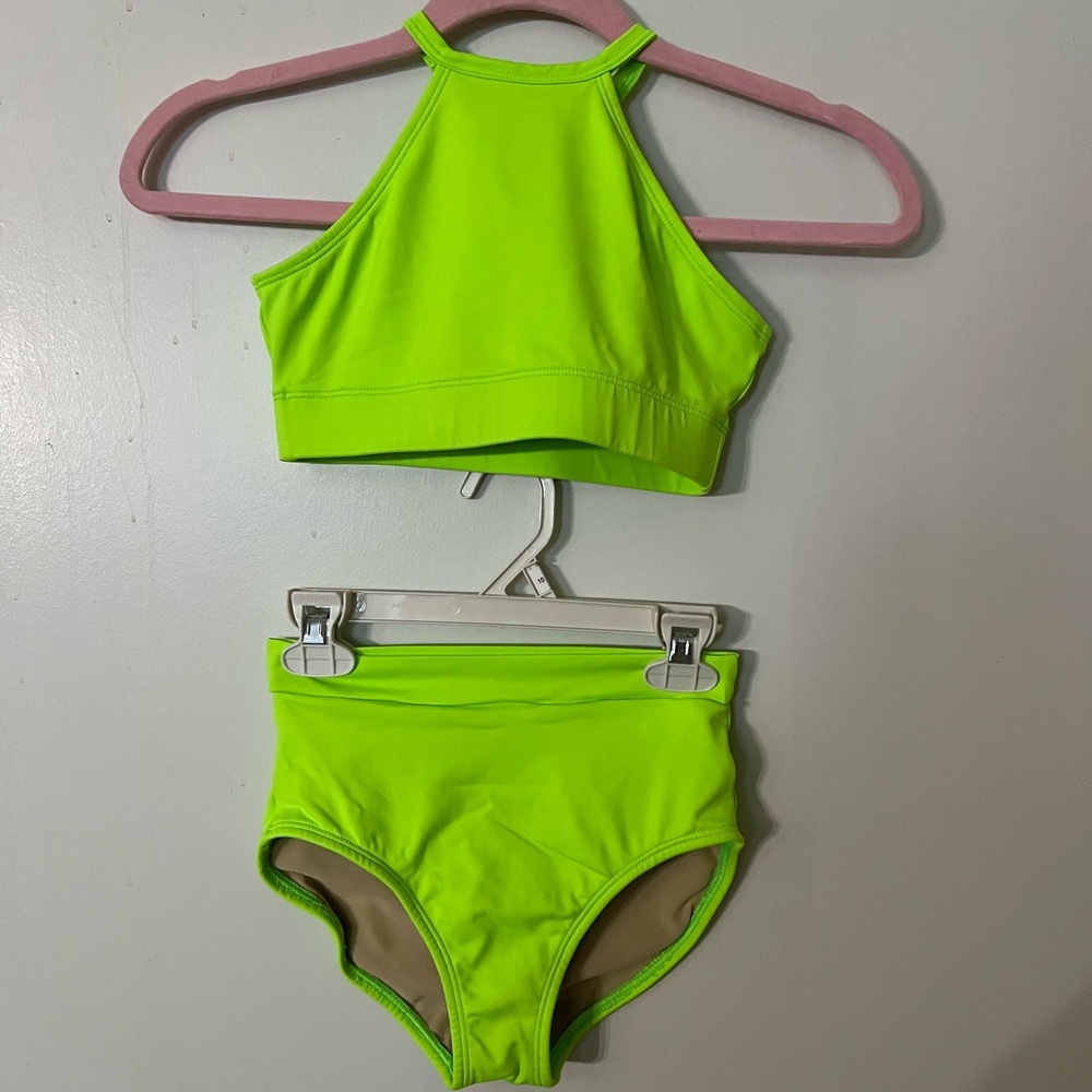 Neon Green zip design size CL dance wear set